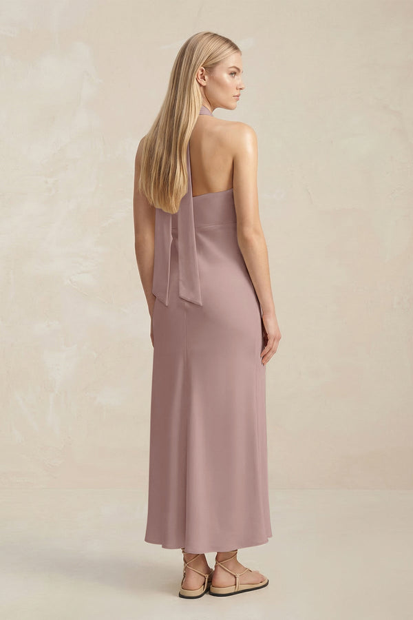 Halter Keyhole Sheath Midi Bridesmaid Dress in Toffee - KISS BRIDAL Bridesmaid Dresses