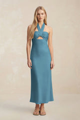 Halter Keyhole Sheath Midi Bridesmaid Dress in Twilight - KISS BRIDAL Bridesmaid Dresses