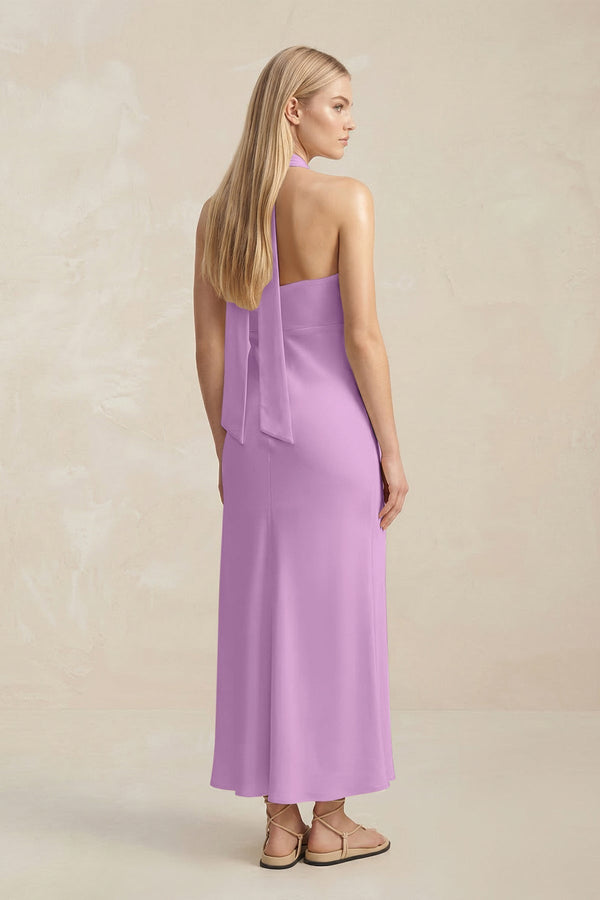 Halter Keyhole Sheath Midi Bridesmaid Dress in Vintage Mauve - KISS BRIDAL Bridesmaid Dresses