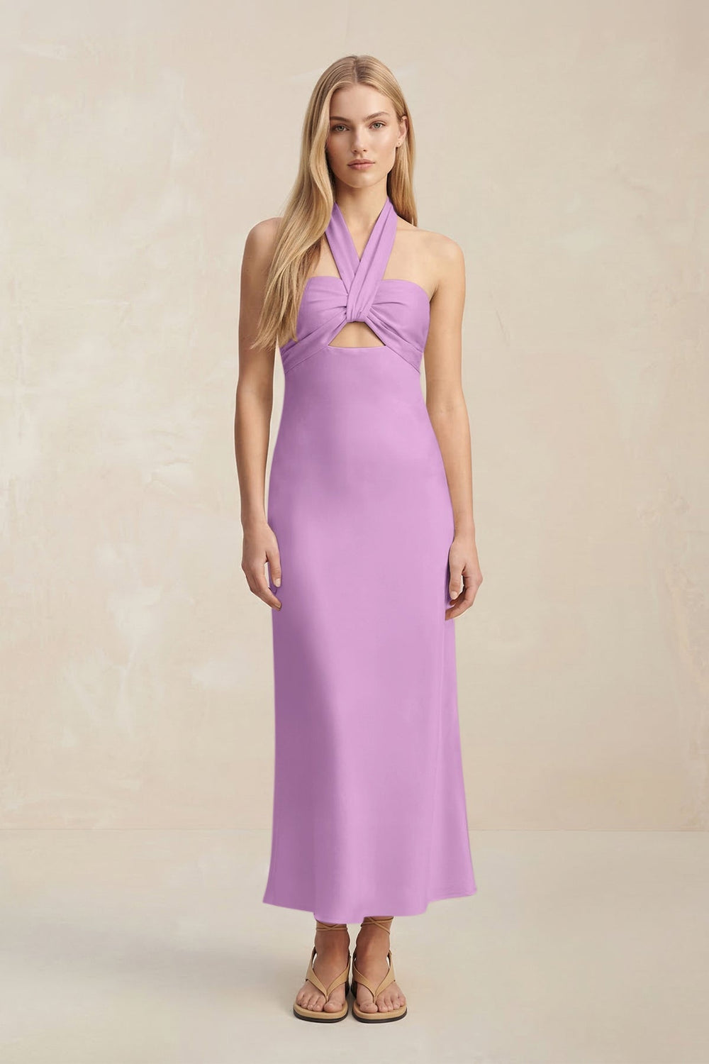 Halter Keyhole Sheath Midi Bridesmaid Dress in Vintage Mauve - KISS BRIDAL Bridesmaid Dresses