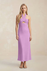 Halter Keyhole Sheath Midi Bridesmaid Dress in Vintage Mauve - KISS BRIDAL Bridesmaid Dresses