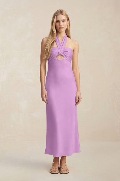 Halter Keyhole Sheath Midi Bridesmaid Dress in Vintage Mauve - KISS BRIDAL Bridesmaid Dresses
