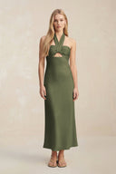 Halter Keyhole Sheath Midi Bridesmaid Dress in Willow Green - KISS BRIDAL Bridesmaid Dresses