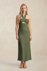 Halter Keyhole Sheath Midi Bridesmaid Dress in Willow Green - KISS BRIDAL Bridesmaid Dresses