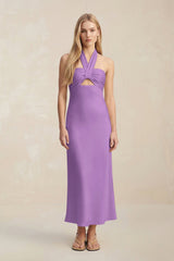 Halter Keyhole Sheath Midi Bridesmaid Dress in Wisteria - KISS BRIDAL Bridesmaid Dresses
