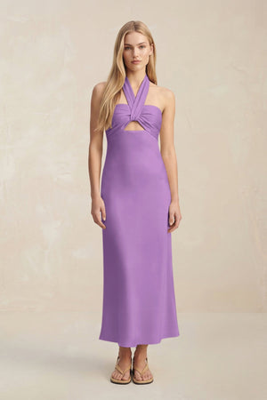 Halter Keyhole Sheath Midi Bridesmaid Dress in Wisteria - KISS BRIDAL Bridesmaid Dresses