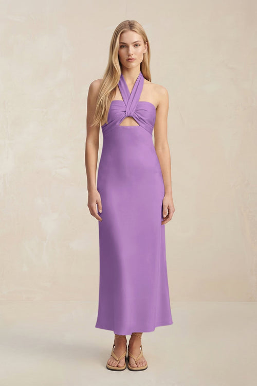 Halter Keyhole Sheath Midi Bridesmaid Dress in Wisteria - KISS BRIDAL Bridesmaid Dresses