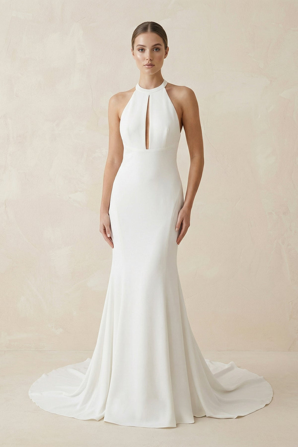 Halter Mermaid Satin Wedding Dress in White - KISS BRIDAL Wedding Dresses