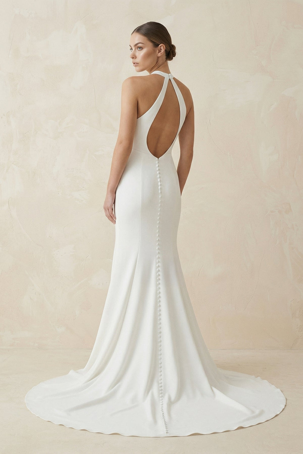 Halter Mermaid Satin Wedding Dress in White - KISS BRIDAL Wedding Dresses