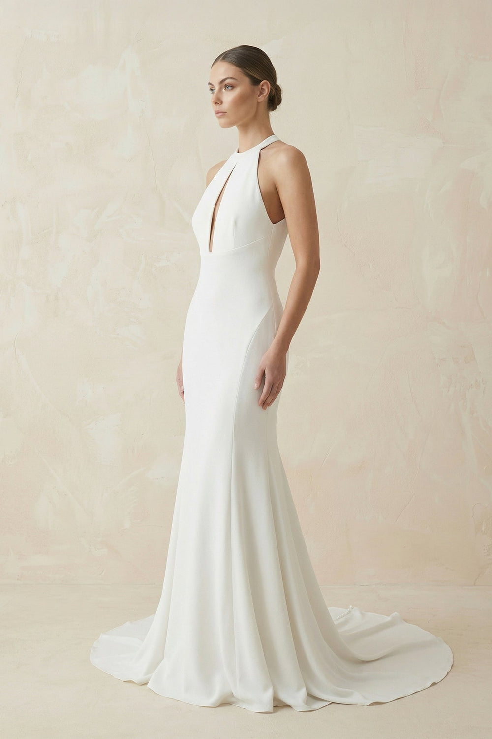 Halter Mermaid Satin Wedding Dress in White - KISS BRIDAL Wedding Dresses
