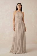 Halter Neck A - Line Chiffon Bridesmaid Dress in Almond - KISS BRIDAL Bridesmaid Dresses