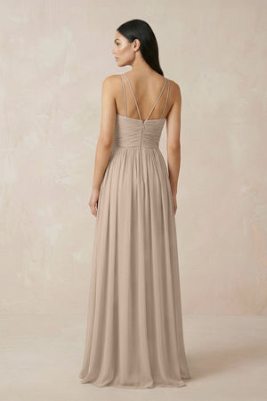 Halter Neck A - Line Chiffon Bridesmaid Dress in Almond - KISS BRIDAL Bridesmaid Dresses