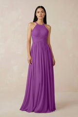 Halter Neck A - Line Chiffon Bridesmaid Dress in Amethyst - KISS BRIDAL Bridesmaid Dresses
