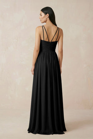 Halter Neck A - Line Chiffon Bridesmaid Dress in Black - SHE IS ME Bridesmaid Dresses