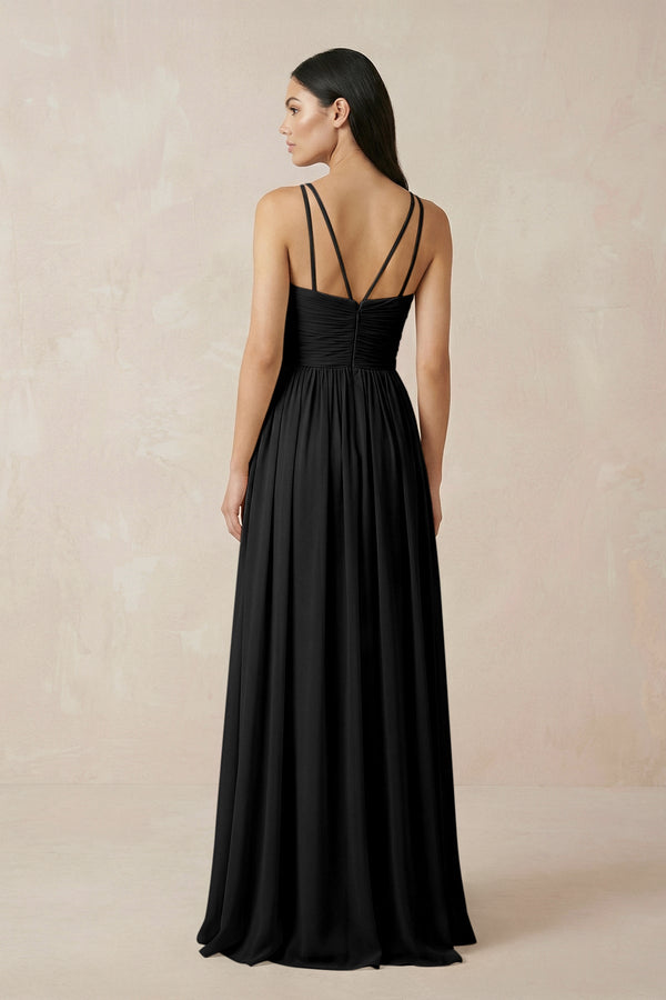 Halter Neck A - Line Chiffon Bridesmaid Dress in Black - SHE IS ME Bridesmaid Dresses