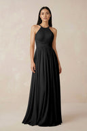 Halter Neck A - Line Chiffon Bridesmaid Dress in Black - SHE IS ME Bridesmaid Dresses