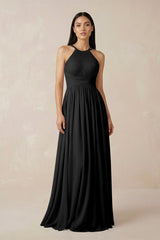 Halter Neck A - Line Chiffon Bridesmaid Dress in Black - KISS BRIDAL Bridesmaid Dresses