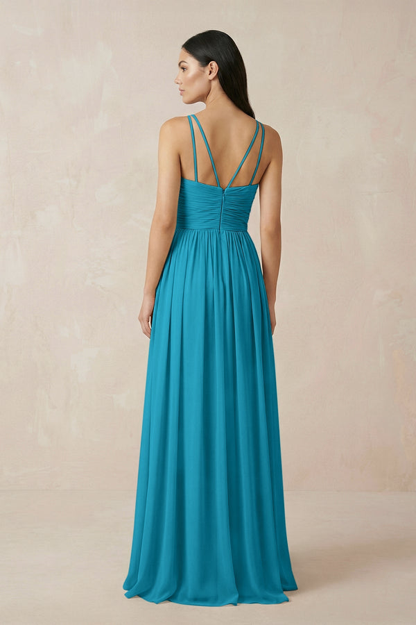 Halter Neck A - Line Chiffon Bridesmaid Dress in Blue Jay - KISS BRIDAL Bridesmaid Dresses