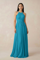 Halter Neck A - Line Chiffon Bridesmaid Dress in Blue Jay - KISS BRIDAL Bridesmaid Dresses