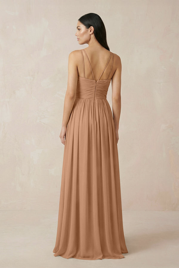 Halter Neck A - Line Chiffon Bridesmaid Dress in Bronzer - KISS BRIDAL Bridesmaid Dresses