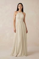 Halter Neck A-Line Chiffon Bridesmaid Dress in Champagne - SHE IS ME BRIDESMAID DRESSES