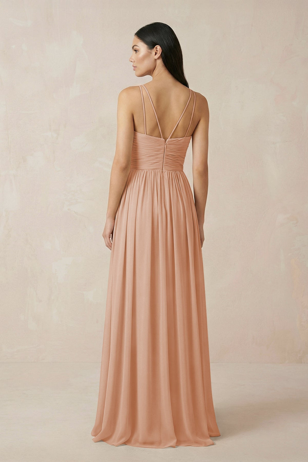 Halter Neck A - Line Chiffon Bridesmaid Dress in Champagne Rose - KISS BRIDAL Bridesmaid Dresses