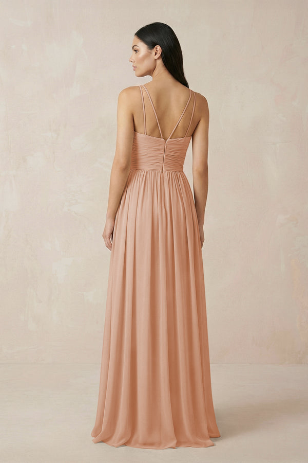 Halter Neck A - Line Chiffon Bridesmaid Dress in Champagne Rose - KISS BRIDAL Bridesmaid Dresses