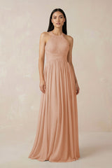 Halter Neck A - Line Chiffon Bridesmaid Dress in Champagne Rose - KISS BRIDAL Bridesmaid Dresses