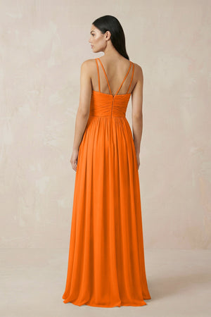 Halter Neck A - Line Chiffon Bridesmaid Dress in Cinnamon - KISS BRIDAL Bridesmaid Dresses