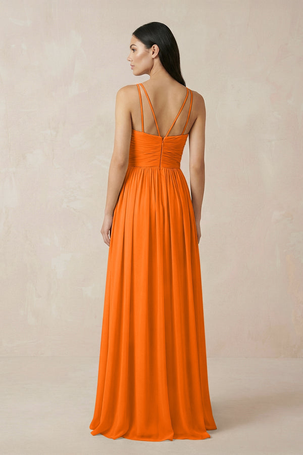 Halter Neck A - Line Chiffon Bridesmaid Dress in Cinnamon - KISS BRIDAL Bridesmaid Dresses