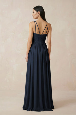 Halter Neck A - Line Chiffon Bridesmaid Dress in Dark Navy - KISS BRIDAL Bridesmaid Dresses