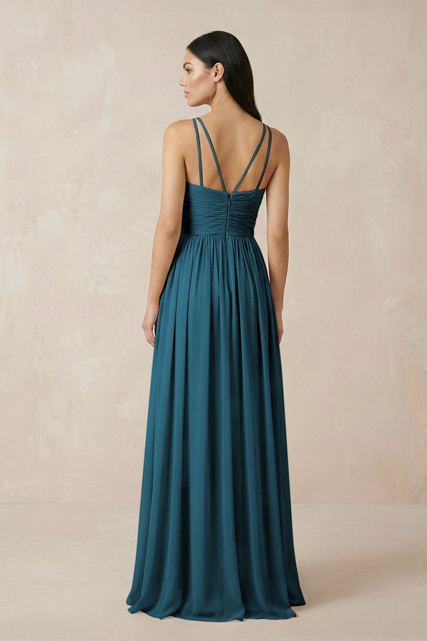Halter Neck A - Line Chiffon Bridesmaid Dress in Dark Teal - KISS BRIDAL Bridesmaid Dresses