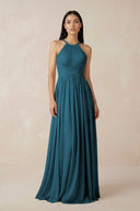 Halter Neck A - Line Chiffon Bridesmaid Dress in Dark Teal - KISS BRIDAL Bridesmaid Dresses