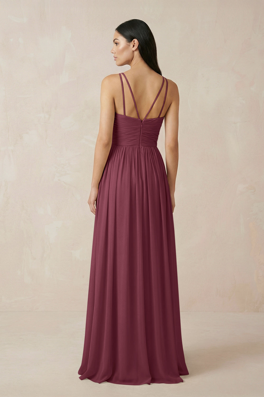 Halter Neck A-Line Chiffon Bridesmaid Dress in Desert Rose