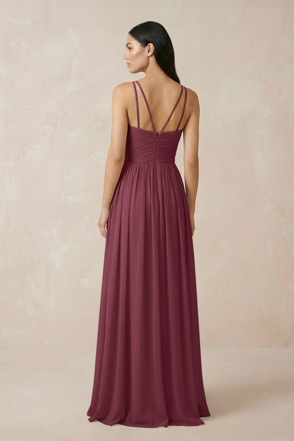 Halter Neck A-Line Chiffon Bridesmaid Dress in Desert Rose (2) | KISSBRIDAL