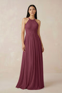 Halter Neck A-Line Chiffon Bridesmaid Dress in Desert Rose | KISSBRIDAL