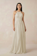 Halter Neck A - Line Chiffon Bridesmaid Dress in Dove Gray - SHE IS ME Bridesmaid Dresses