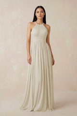 Halter Neck A - Line Chiffon Bridesmaid Dress in Dove Gray - KISS BRIDAL Bridesmaid Dresses