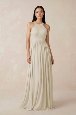 Halter Neck A - Line Chiffon Bridesmaid Dress in Dove Gray - SHE IS ME Bridesmaid Dresses