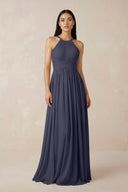 Halter Neck A - Line Chiffon Bridesmaid Dress in Dusk Blue - KISS BRIDAL Bridesmaid Dresses