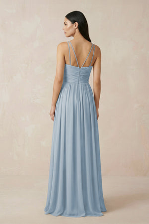Halter Neck A - Line Chiffon Bridesmaid Dress in Dusty Blue - KISS BRIDAL Bridesmaid Dresses