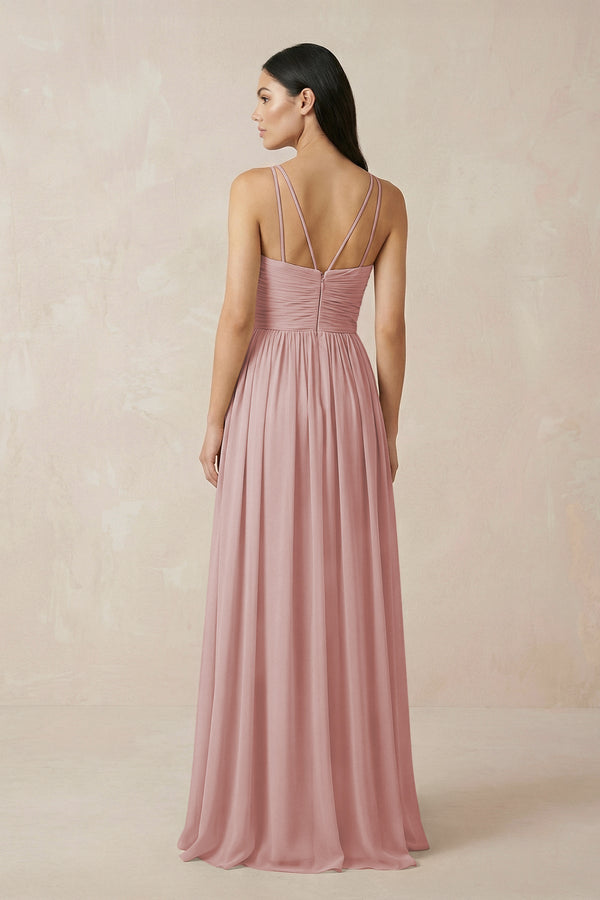 Halter Neck A - Line Chiffon Bridesmaid Dress in Dusty Rose - KISS BRIDAL Bridesmaid Dresses