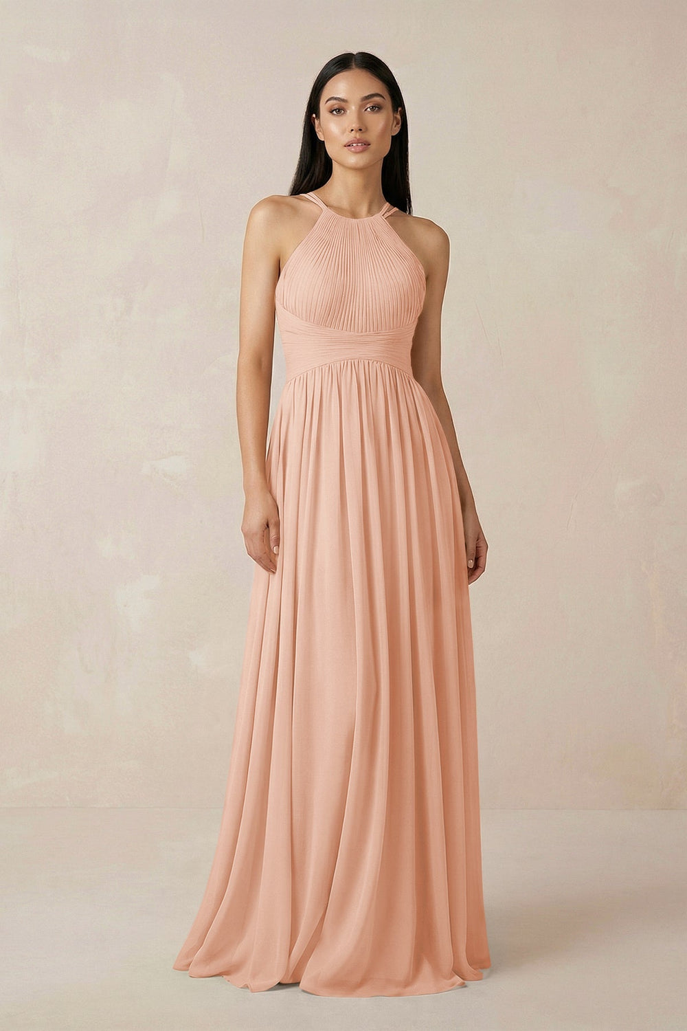 Halter Neck A - Line Chiffon Bridesmaid Dress in English Rose - KISS BRIDAL Bridesmaid Dresses
