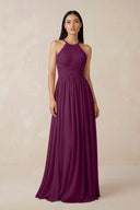 Halter Neck A - Line Chiffon Bridesmaid Dress in Fig - KISS BRIDAL Bridesmaid Dresses