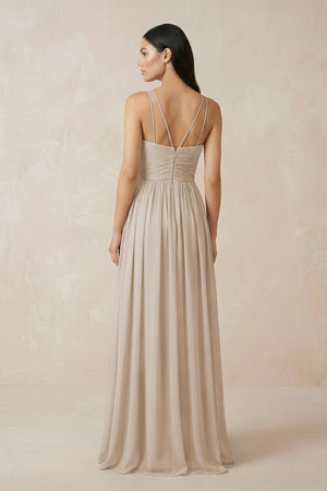 Halter Neck A - Line Chiffon Bridesmaid Dress in Frost - SHE IS ME Bridesmaid Dresses