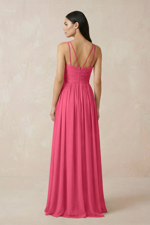 Halter Neck A - Line Chiffon Bridesmaid Dress in Fuchsia - KISS BRIDAL Bridesmaid Dresses