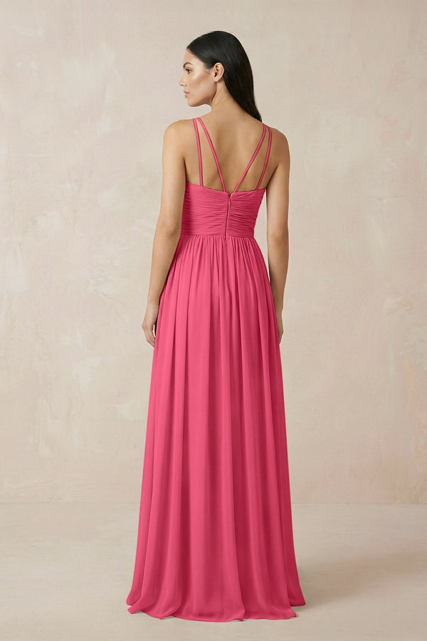Halter Neck A - Line Chiffon Bridesmaid Dress in Fuchsia - KISS BRIDAL Bridesmaid Dresses