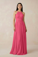Halter Neck A - Line Chiffon Bridesmaid Dress in Fuchsia - KISS BRIDAL Bridesmaid Dresses