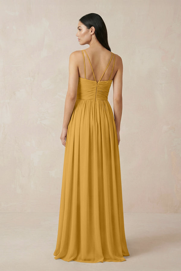 Halter Neck A - Line Chiffon Bridesmaid Dress in Marigold - KISS BRIDAL Bridesmaid Dresses