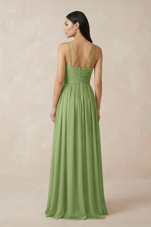 Halter Neck A - Line Chiffon Bridesmaid Dress in Matcha - SHE IS ME Bridesmaid Dresses